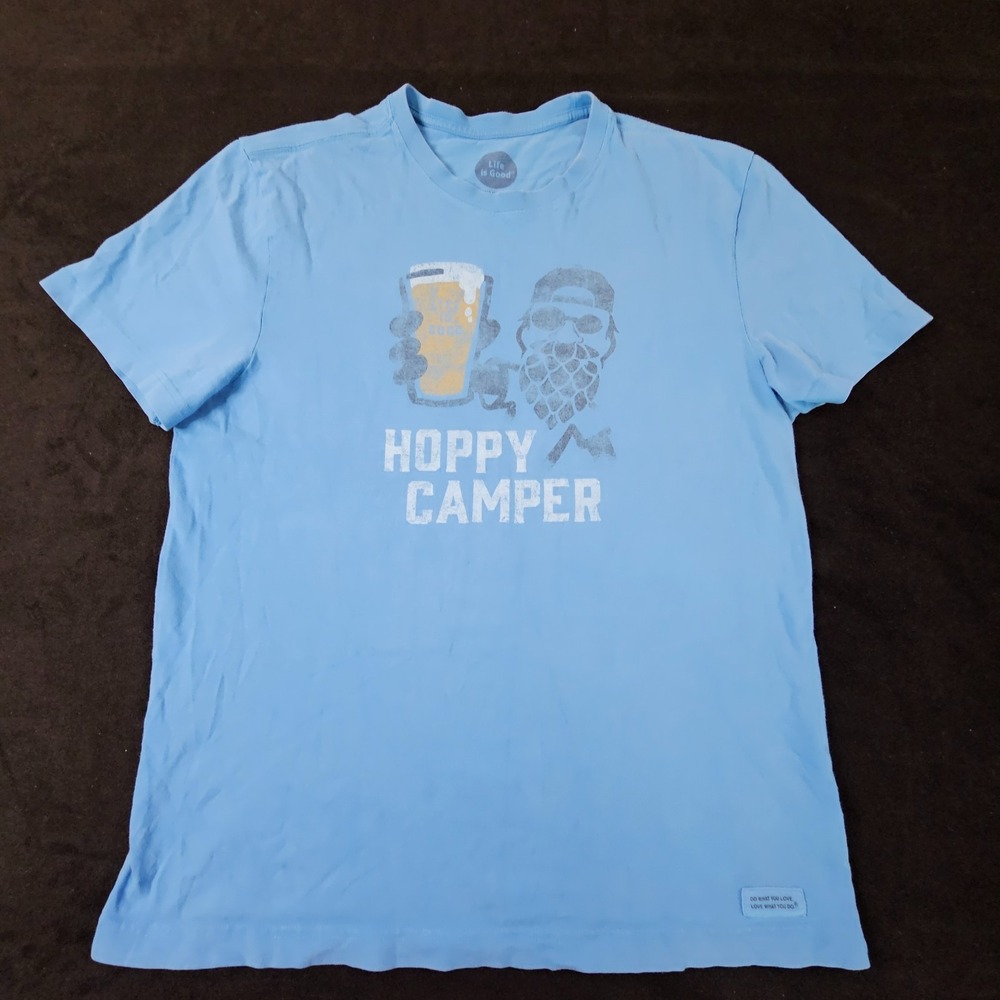 Life is Good Hoppy Camper Beer Blue Short Sleeve Cotton T-Shirt Men's M